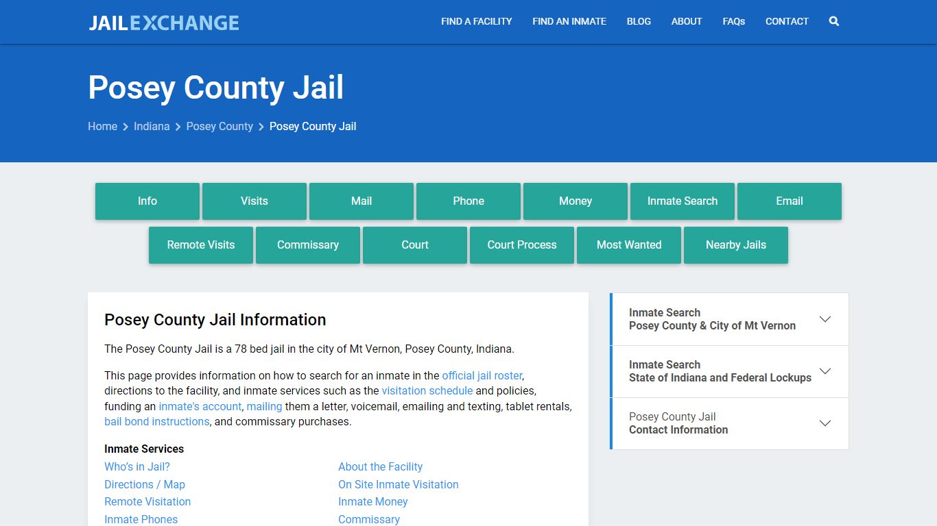 Posey County Jail, IN Inmate Search, Information